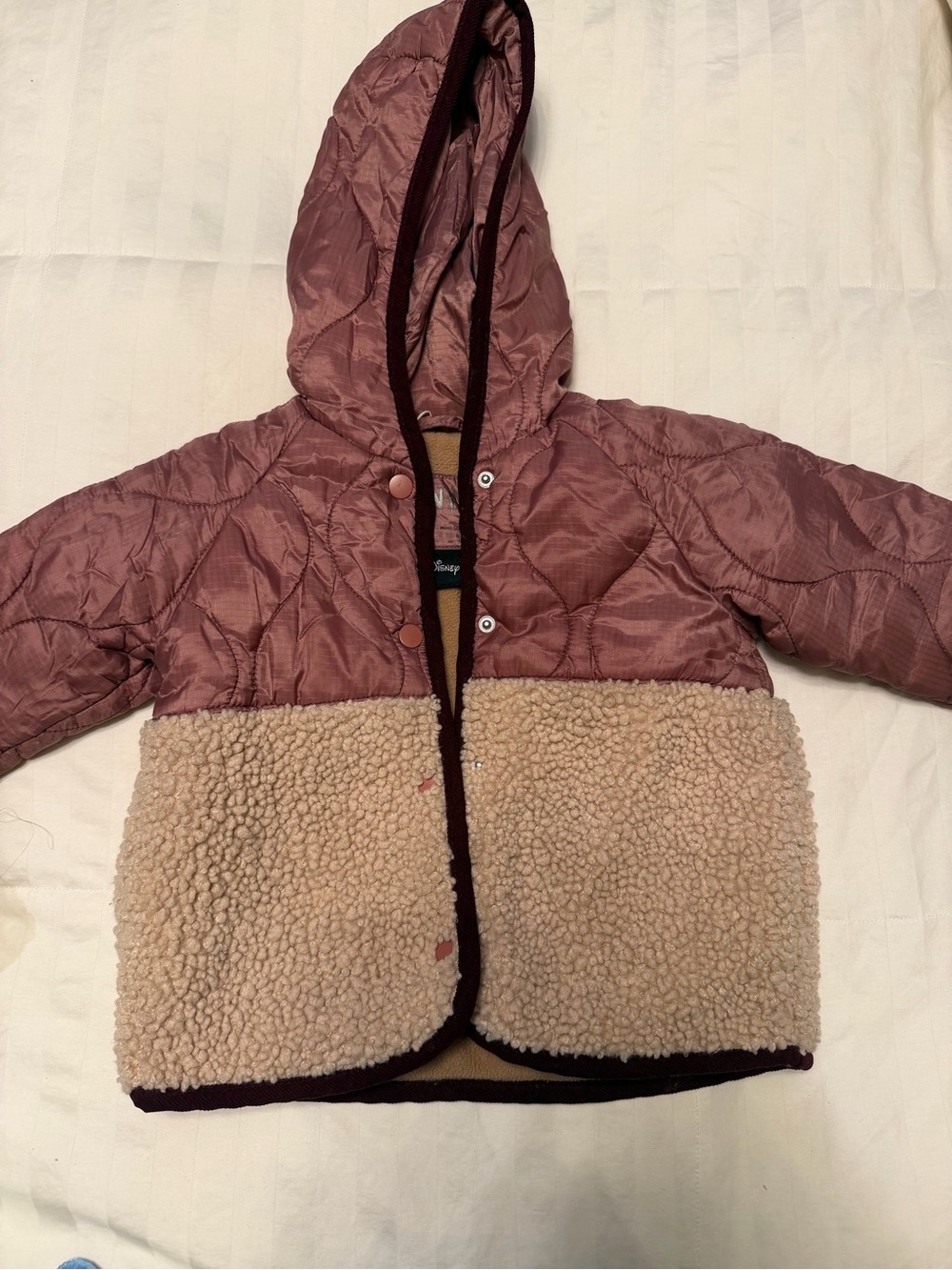 Zara Quilted Hooded Puffer Jacket in Rosewood and Cream Sherpa